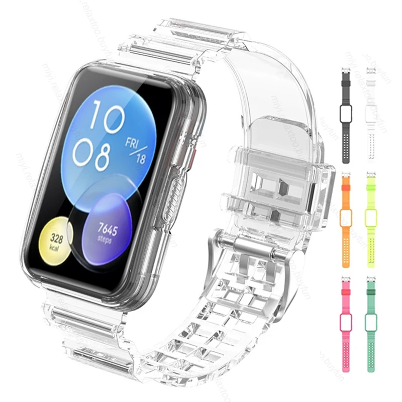 

Sport Clear Band + Protective Case for Huawei Watch Fit 2 Transparent Silicone Strap Hauwei Huawey Huwei Huawie Watch Fit2 Fit