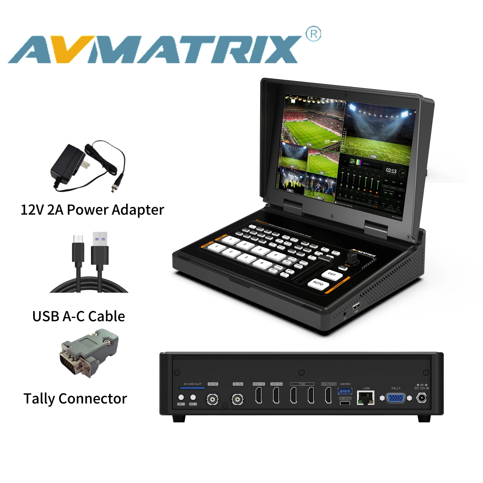 Фото Отличный видеомикшер AVMATRIX Shark S4 Plus с 4-канальным SDI/HDMI, 10,1-дюймовым LCD-экраном, поддержкой RTMP/SRT, для прямой трансляции и записи, портативный. №2