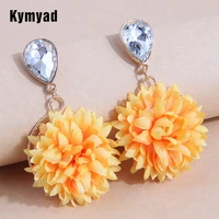 kymyad crystal stud earrings for women bijoux vintage gold color earring yellow flower statement earings fashion jewelry 2022