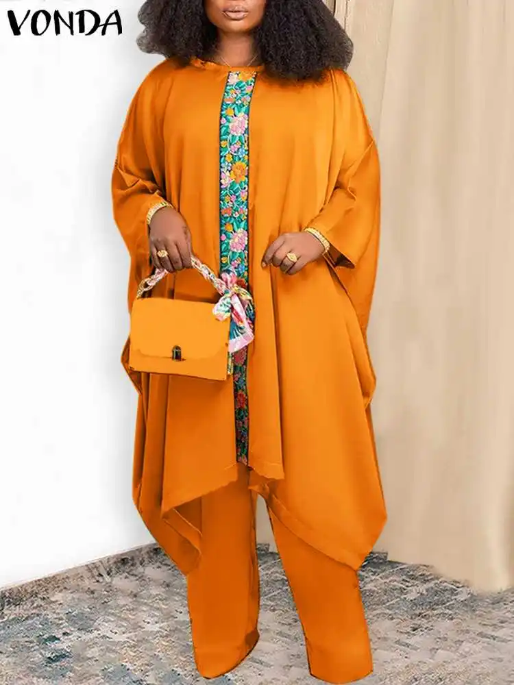 

VONDA винтажные Женские Мешковатые женские костюмы с длинным рукавом 2023 свободные женские брючные костюмы женские пикантные брюки с принтом в виде звеньев комплект большого размера