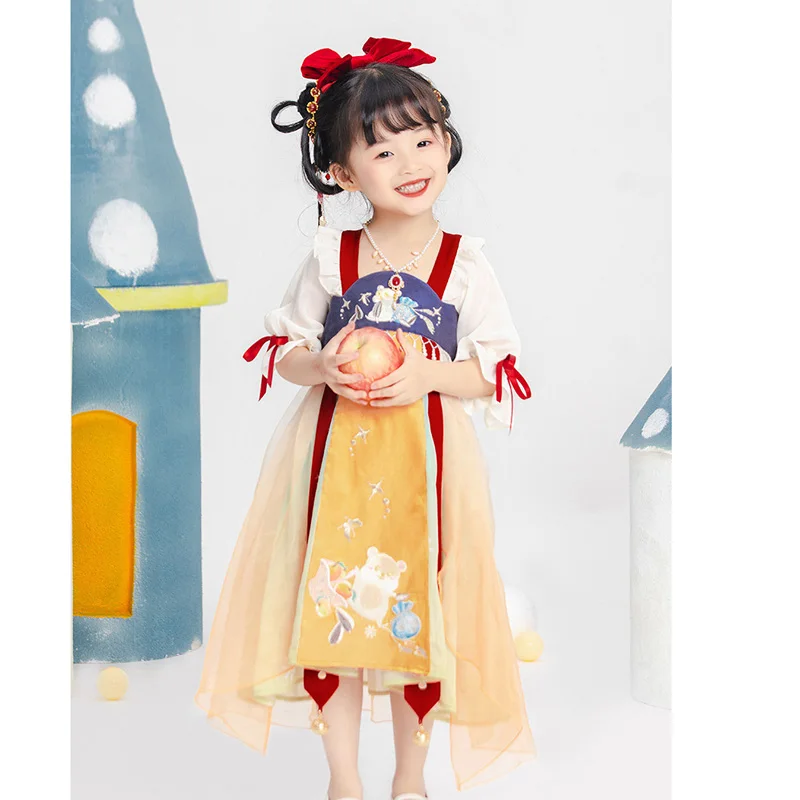 

Chinese Traditional Pearl Tassel Embroidery Hanfu Dress Girls Kawaii Tang Suit Summer Children's Dress Princess Cosplay Dress