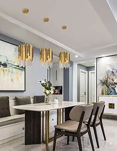 

Crystal Gold Pendant Light Fixtures for Kitchen Island Luxury Gold Chandelier Perfect for Dining Room, Bedroom, Kitchen, Living