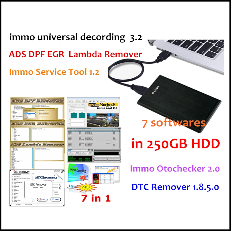 

2022 Hot! 7 in1 Car Software ADS DPF EGR Lambda Remover+DTC Remover+IMMO service tool+immo otocheck 2.0+IUD 3.2+Install Video