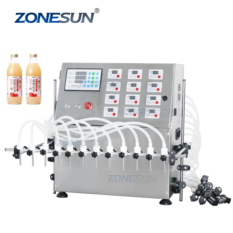 

ZONESUN ZS-DPYT12P 12 Heads Semi Automatic Diaphragm Pump Juice Liquid Bottle Filling Machine