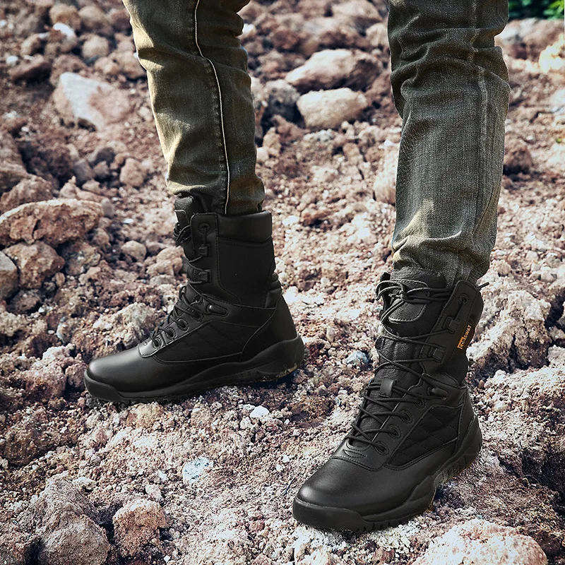 Mountaineering Shoes Men's Military Boots Outdoor Training Tactical Boots Black Men's Solid Color Non Slip Men's Sneakers