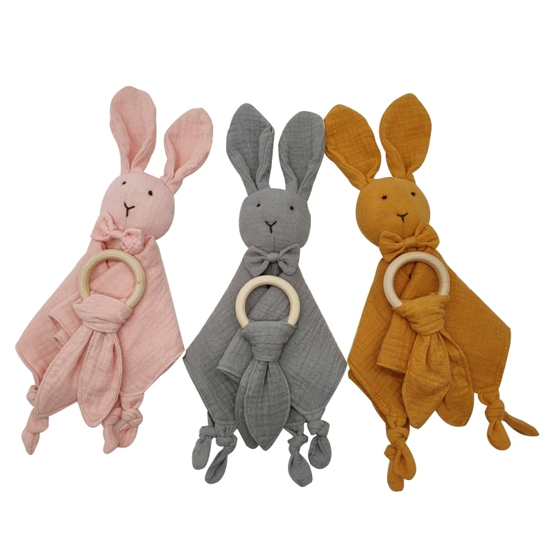 

2 Pcs Baby Feeding Triangle Bib Burp Cloth Appease Towel Saliva Towel Rabbit Ear Teether Wooden Rattle Toys Newborn Infants Show