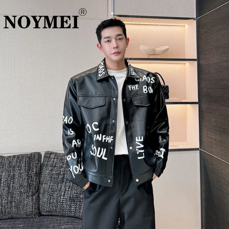 Мужская кожаная куртка NOYMEI в Корейском стиле с надписью граффити мотоциклетная