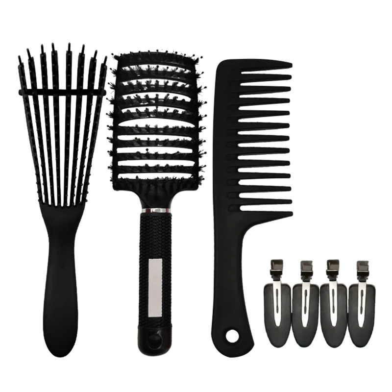 

Anti-Static Comb with 4pcs Hair Clips Set Detangling Hair Brush Scalp Massage