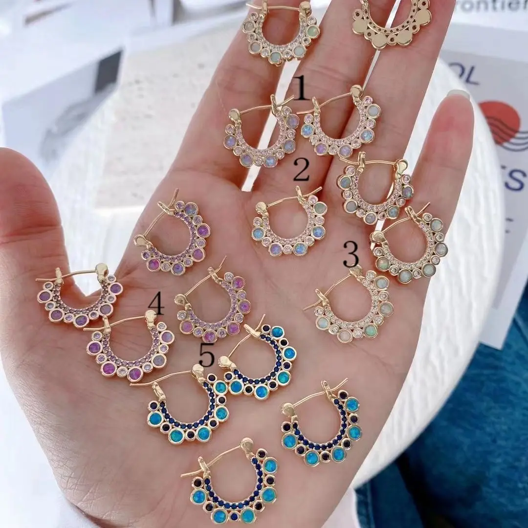 

5 Pairs,Fashion New Crystal Zircon Inlaid Beads Vintage Bohemia Style Elegant Women Metal Hoop Earrings Jewelry Party Girls