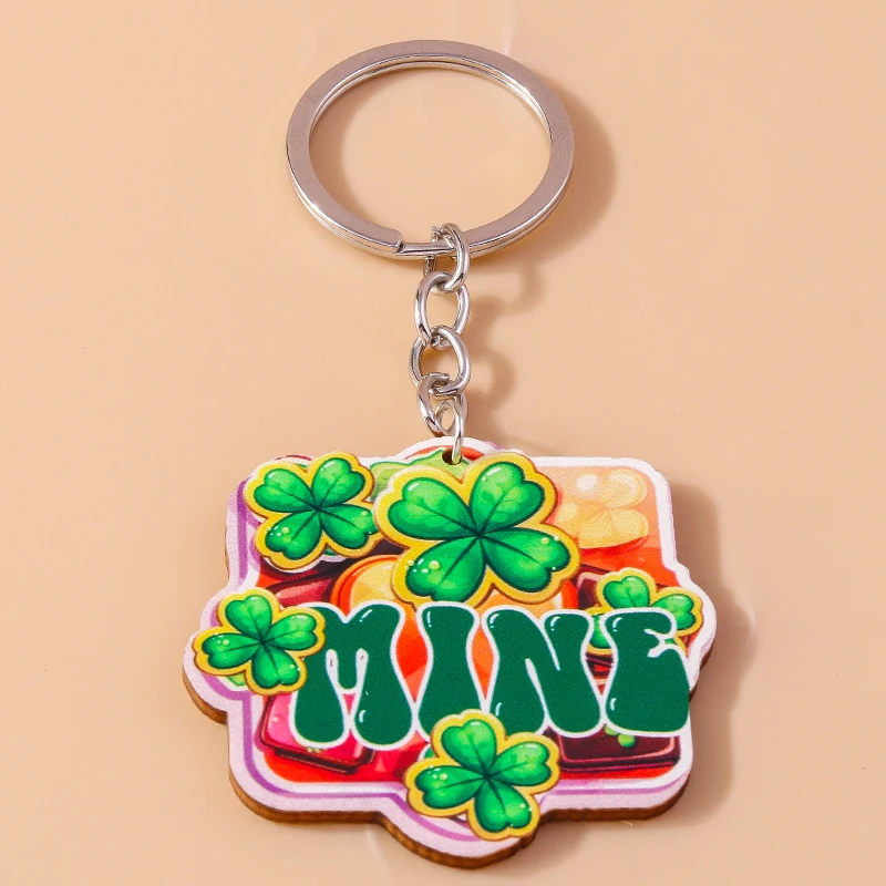 Fashion Saint Patrick's Day Clover Keychain Lucky Shamrock Key Ring Pendants for Women Girl Handbag Decor Jewelry Accessories