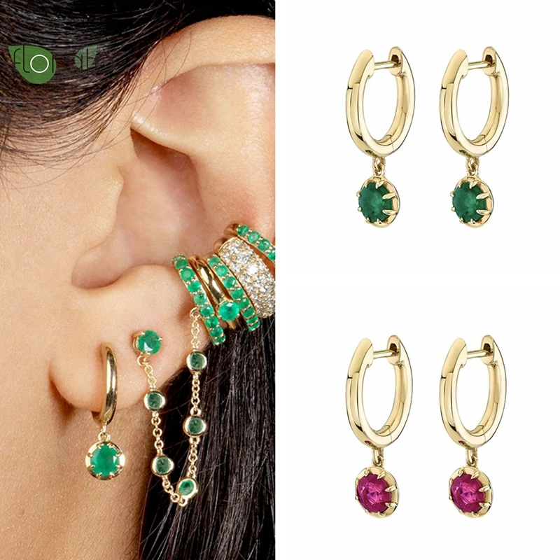 

925 Sterling Silver Needle Colored CZ Crystal Pendant Hoop Earrings for Women Fashion Gold Earrings Premium Luxury Jewelry Gifts