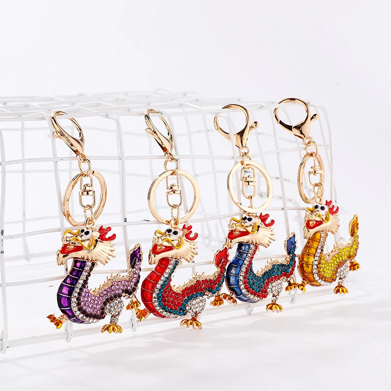 

1Pc Chinese Rhinestone Dragon Dance Lion Opera Key Rings Chains Holder Crystal Animal Keychains For Car Keyrings Bag Charms