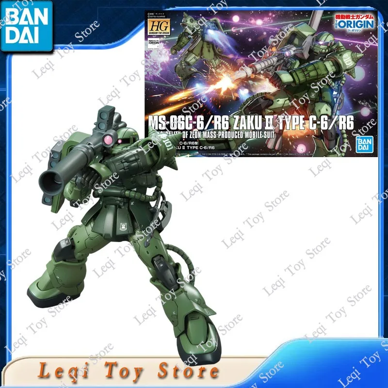 Фото Оригинальная сборная модель Bandai HG 1/144 GUNDAM MS-06C-6 R6 ZAKU 2 TYPE C-6, фигурки персонажей аниме, игрушки, украшения, в наличии №1