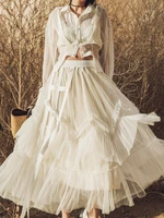 free shipping 2022 new fashion long maxi women mesh elastic waist s l summer big hem white skirts ball gown