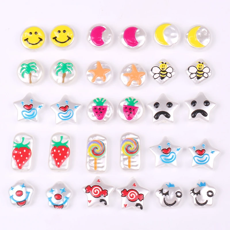

10pcs Tree Clown Starfish Bee Print Irregular Imitation Pearls Beads for Necklace Bracelet Cute DIY Jewelry Making Supplies