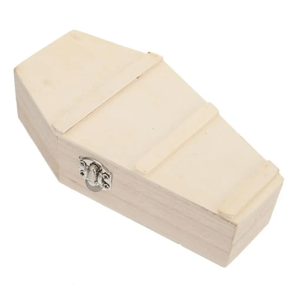 Original Wood Color Hexagonal Coffin Wooden Box With Hinged Lids Candy Storage Box Diy Accessories Decoration