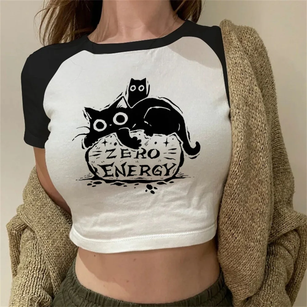 Фото Укороченный топ Black Cat Y2k Shoujo для девочек, стильная кукла, эстетичная гранж-гируба, 2000-е, Харадзюку, облегающая милая одежда для девочек №4