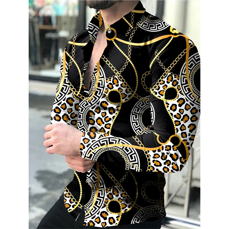 

Luxury Brand Men's Vintage Printe Shirt Long Sleeve Turn-down Collar Buttoned Men's Clothing Casual Slim British Style 2022 New