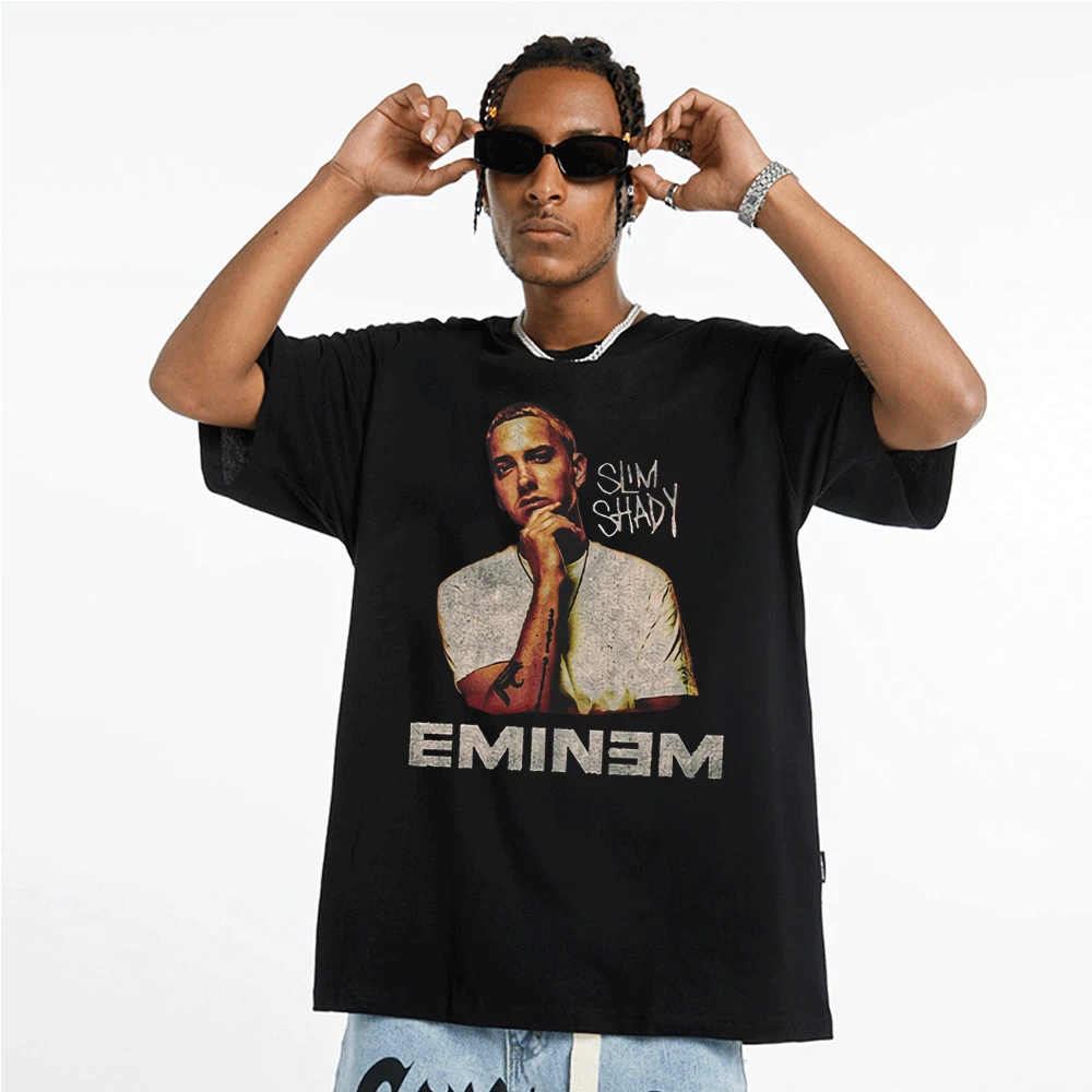 Купи Vintage 1999 Eminem Slim Shady Tour New Print T Shirts Man Women Street Hip Hop Short Sleeve T-Shirt Summer Cotton Tee Shirt Man за 257 рублей в магазине AliExpress