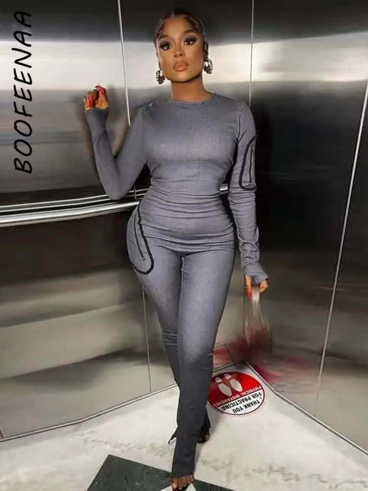 BOOFEENAA Gray Denim All In One Sexy Jumpsuit Women Y2k Streetwear Jean One-pieces Outfits One Sleeve Bodycon Jump Suits C82FH54 images - 6