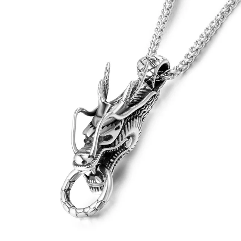 

Free Shipping Personality Fashion Zodiac Golden Dragon Titanium Steel Necklace Punk Hipster Men's Retro Pendant Jewelry Chains