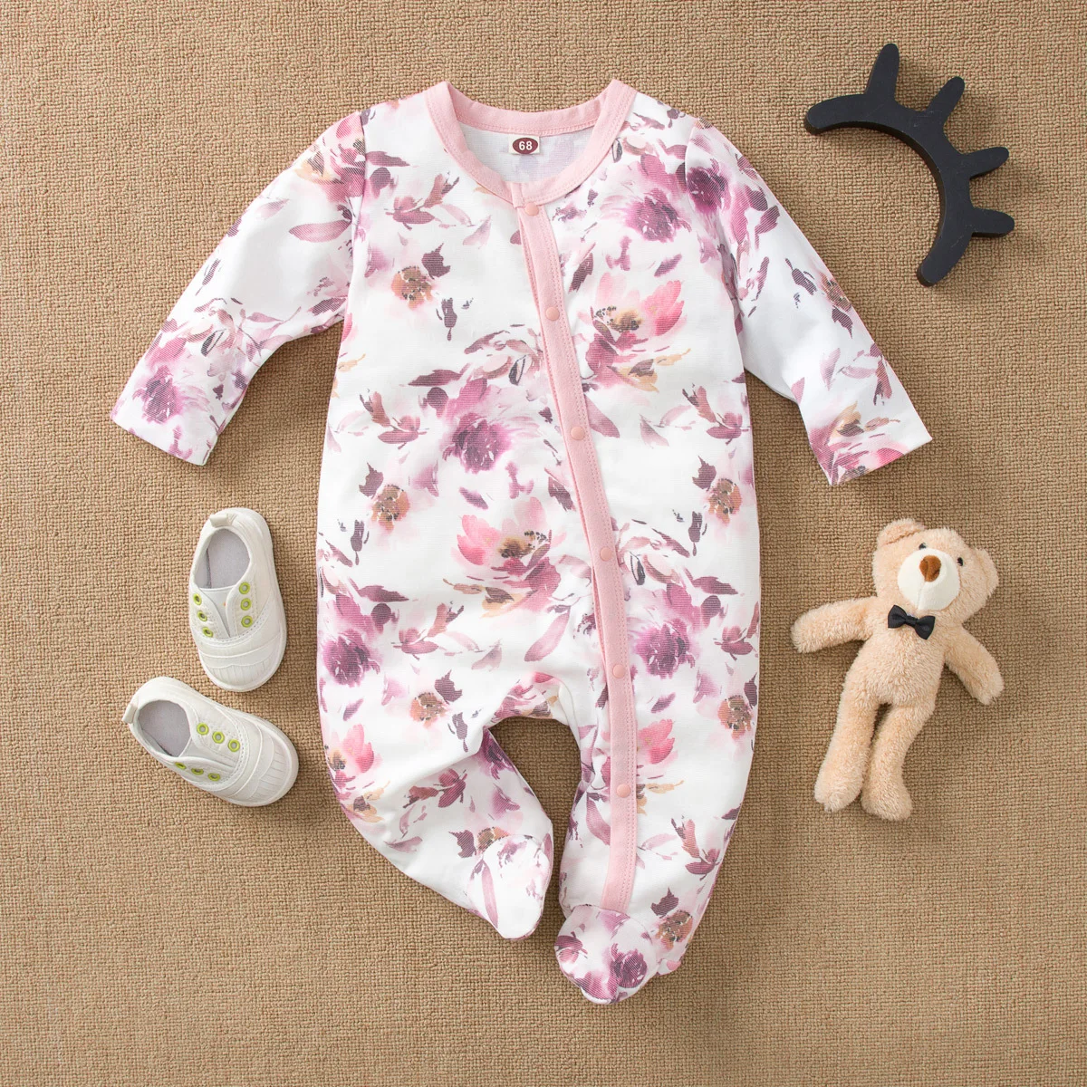 

Newborn Baby Girl Romper Long Sleeves Single-breasted Printed Bodysuit Spring Boy Infant Clothes Pure Cotton Casual Jumpsuit