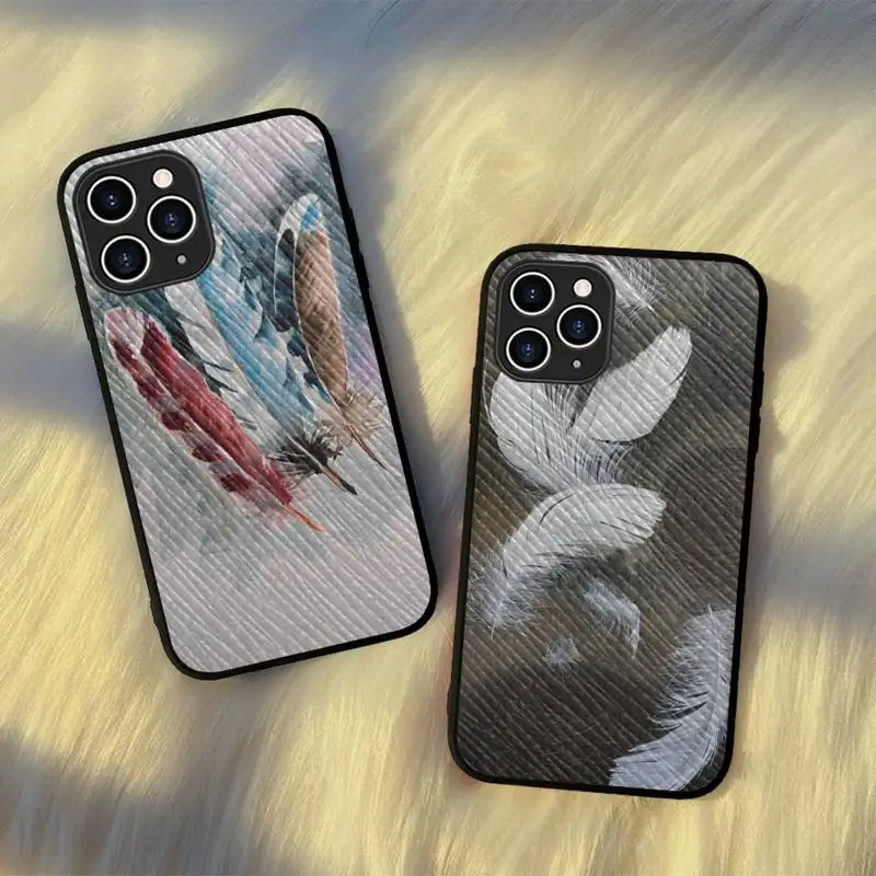 

Feather painting Phone Case Hard Leather Case for iPhone 11 12 13 Mini Pro Max 8 7 Plus SE 2020 X XR XS Coque