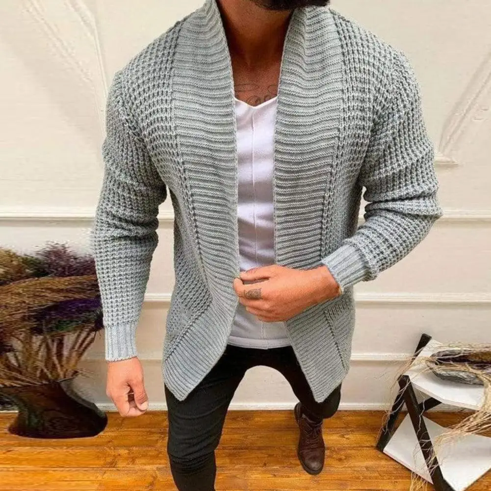 Мужской длинный вязаный кардиган в полоску повседневный однотонный Кардиган с