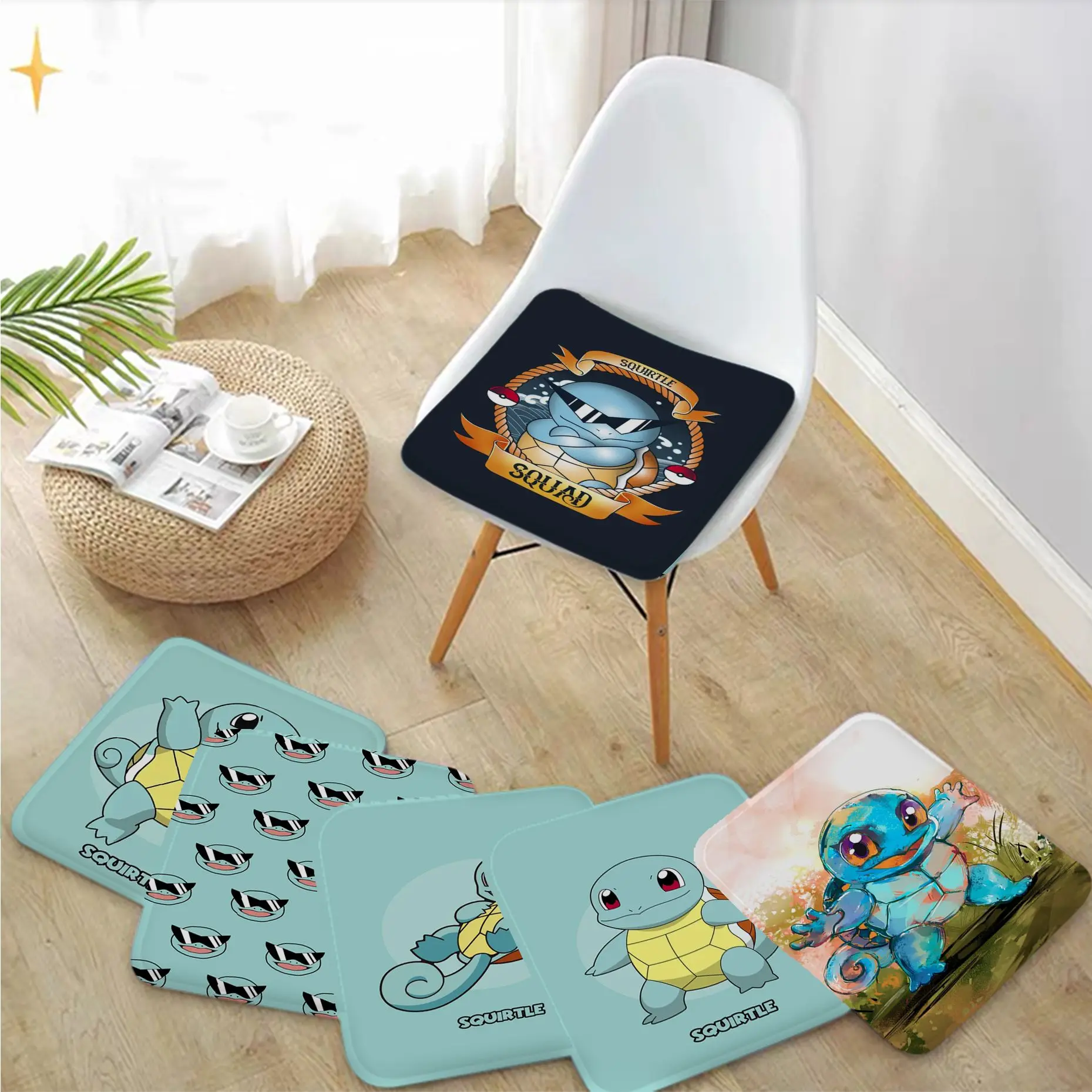 

BANDAI Pokemon Squirtle Square Seat Cushion Office Dining Stool Pad Sponge Sofa Mat Non-Slip Buttocks Pad