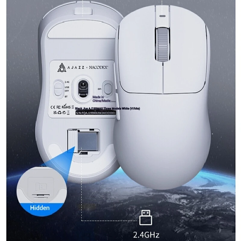 AJAZZ AJ199 MAX Проводная беспроводная Bluetooth тремодовая мышь PAW3395 Легкая