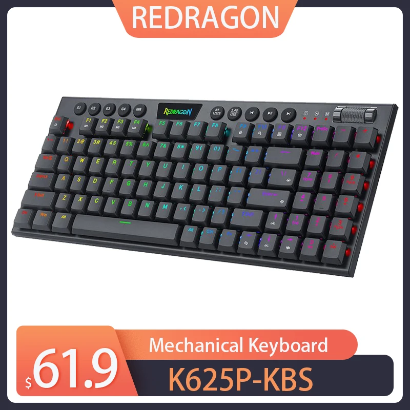 

Redragon K625P-KBS Yi pro Беспроводная Bluetooth трехрежимная RGB механическая клавиатура, ультратонкая Низкопрофильная игровая клавиатура с голубым переключателем