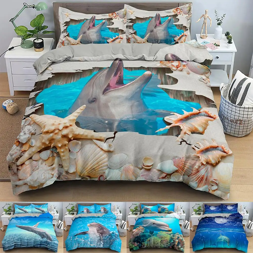 

Dolphin Pattern Duvet Cover 3D Bedding Set for Boys Girls Adults Comforter Set Queen King Size Home Textiles