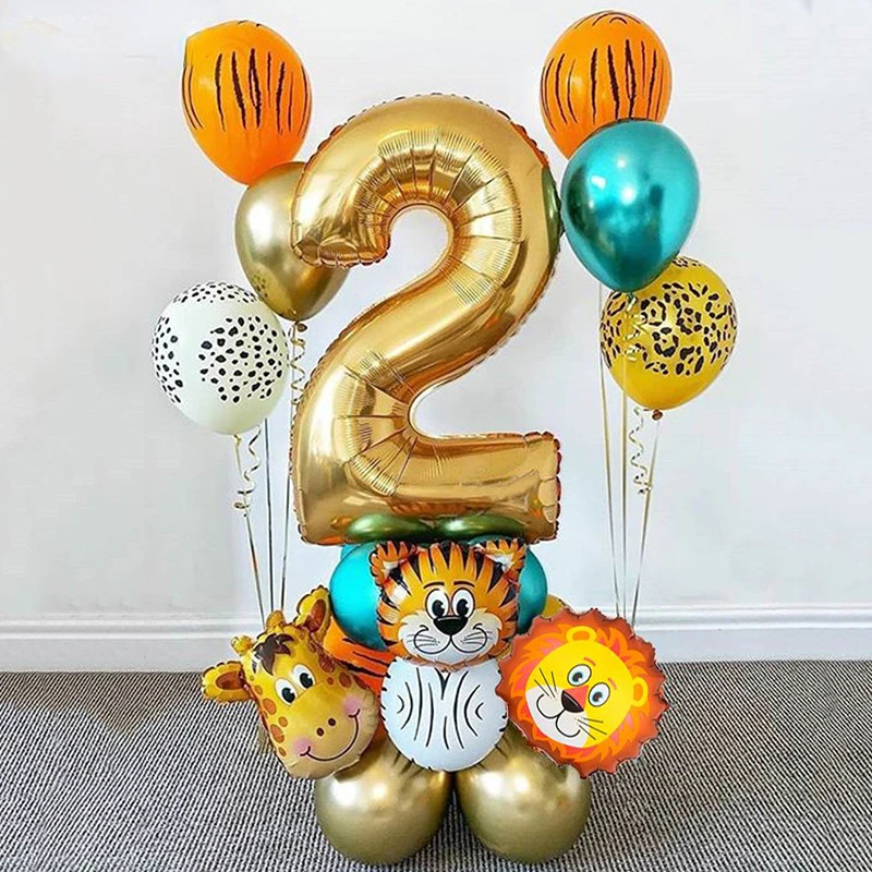 

18pcs Jungle Animal Balloons Set 32inch Number Globos Jungle Safari Theme Kids 1 2 3 4 5 6 7 8 9 years Birthday Party Decoration