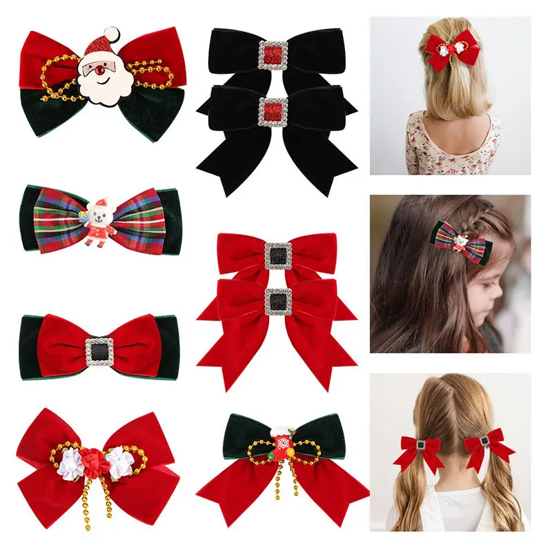 

Flannel Girls Hair Clips Christmas Santa Claus Elk Boutique Hairpins Kids Hairgrips Barrettes Hair Accessories For Women