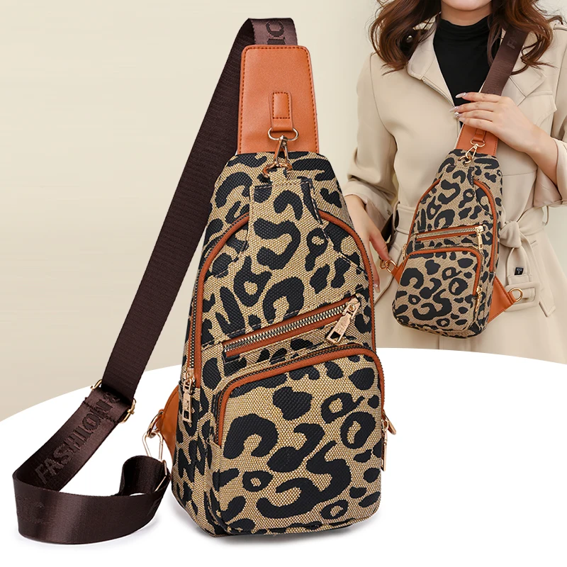 

Leopard Chest Pack for Women Bags Multifunction Casual Crossbody Shoulder Bags Designer Female Chest Bag Waterproof Sling Bag