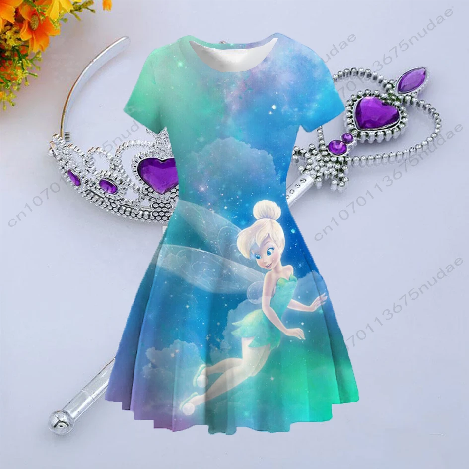 

Summer New Disney Children's Wear Wonderful Fairy Dress Printed Round Neck Short Sleeve Cartoon Casual Cute Princess Dress