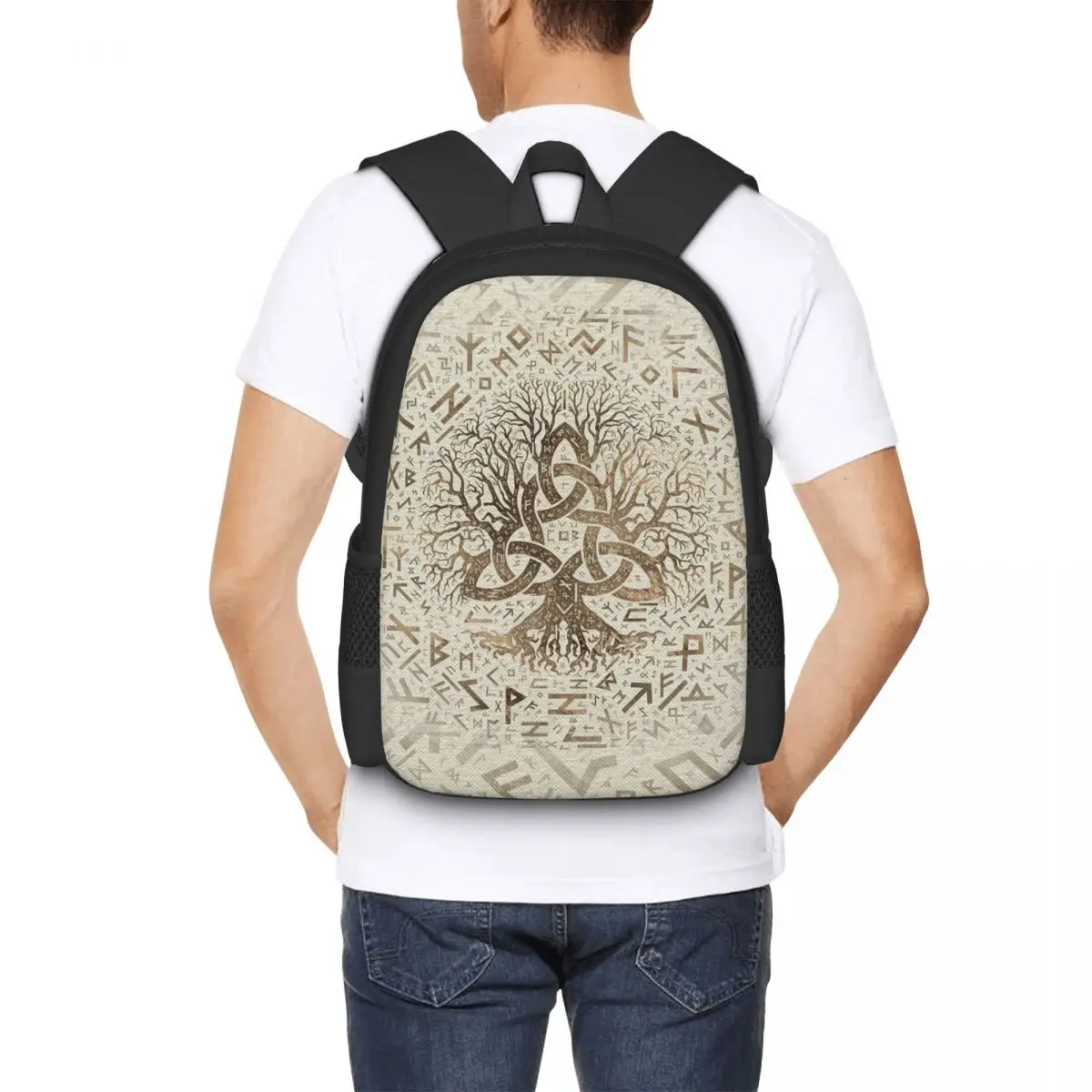 Tree Of Life With Triquetra And Futhark Pastel Gold Backpack for Girls Boys Travel RucksackBackpacks Vikings Teenage school bag