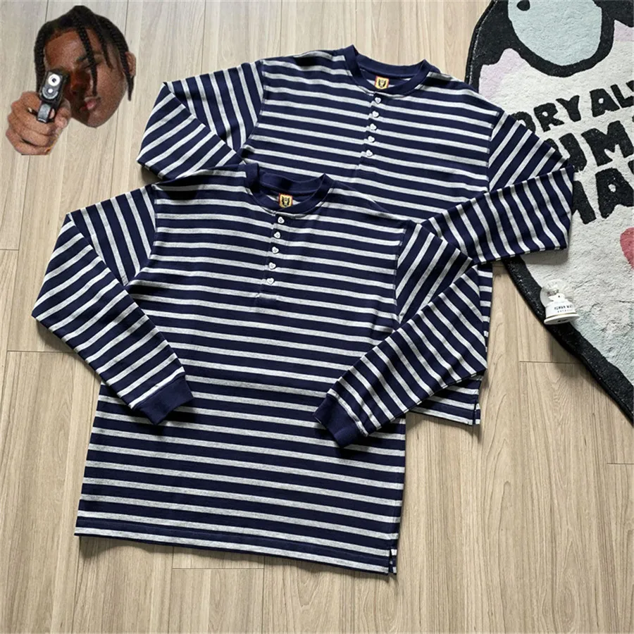 

2022fw Black Stripe Human Made Fashion T-shirt Men Human Made Women Vintage Long Sleeve T Shirt Streetwear Tee