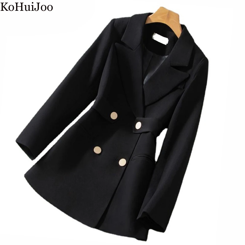 

KoHuiJoo M-4XL Office Lady Double Breasted Slim Women Blazer Plus Size Work Suit Jacket Long Sleeve Slim Oversize Black Beige