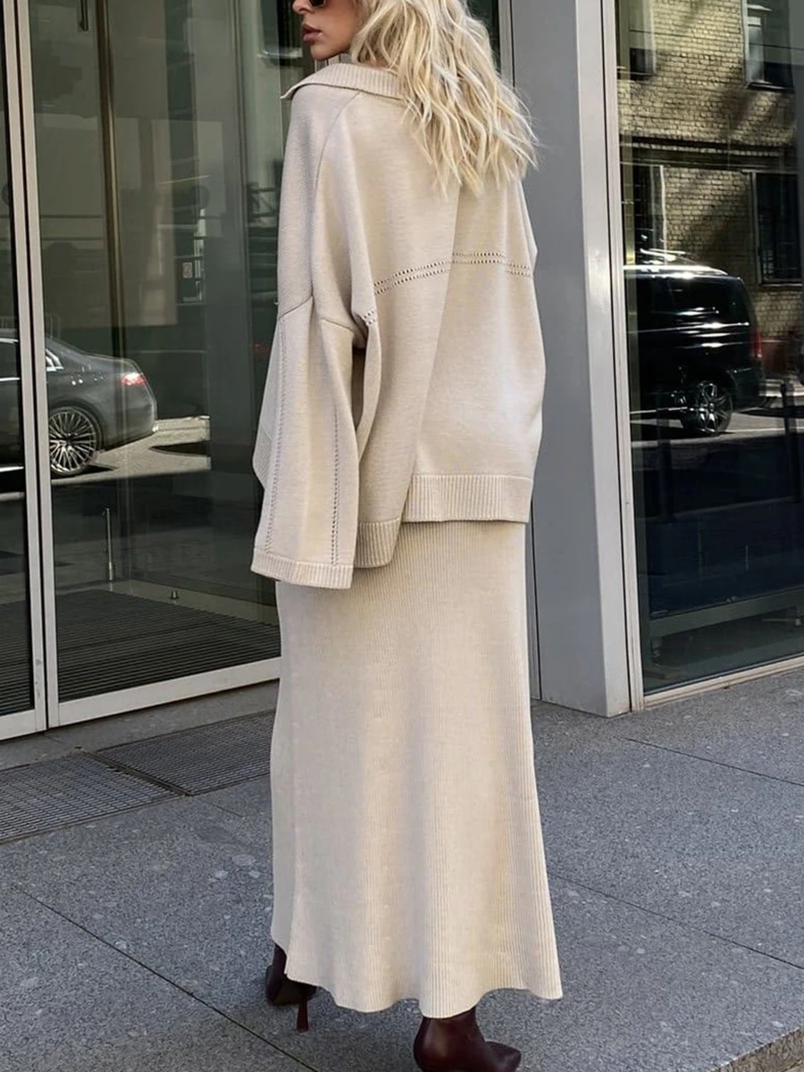 CHICEVER однотонный вязаный комплект из двух предметов для женщин топы с v-образным