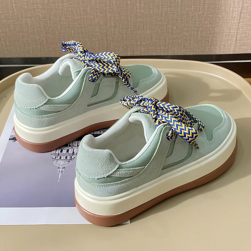 

Женские кроссовки на толстой подошве, повседневные спортивные туфли зеленого цвета на шнуровке, для скейтбординга, для весны, 2022