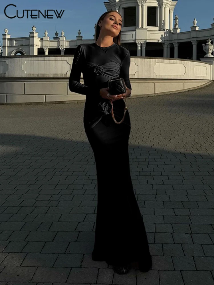 Женское длинное платье с аппликацией классическое платье-футляр круглым вырезом