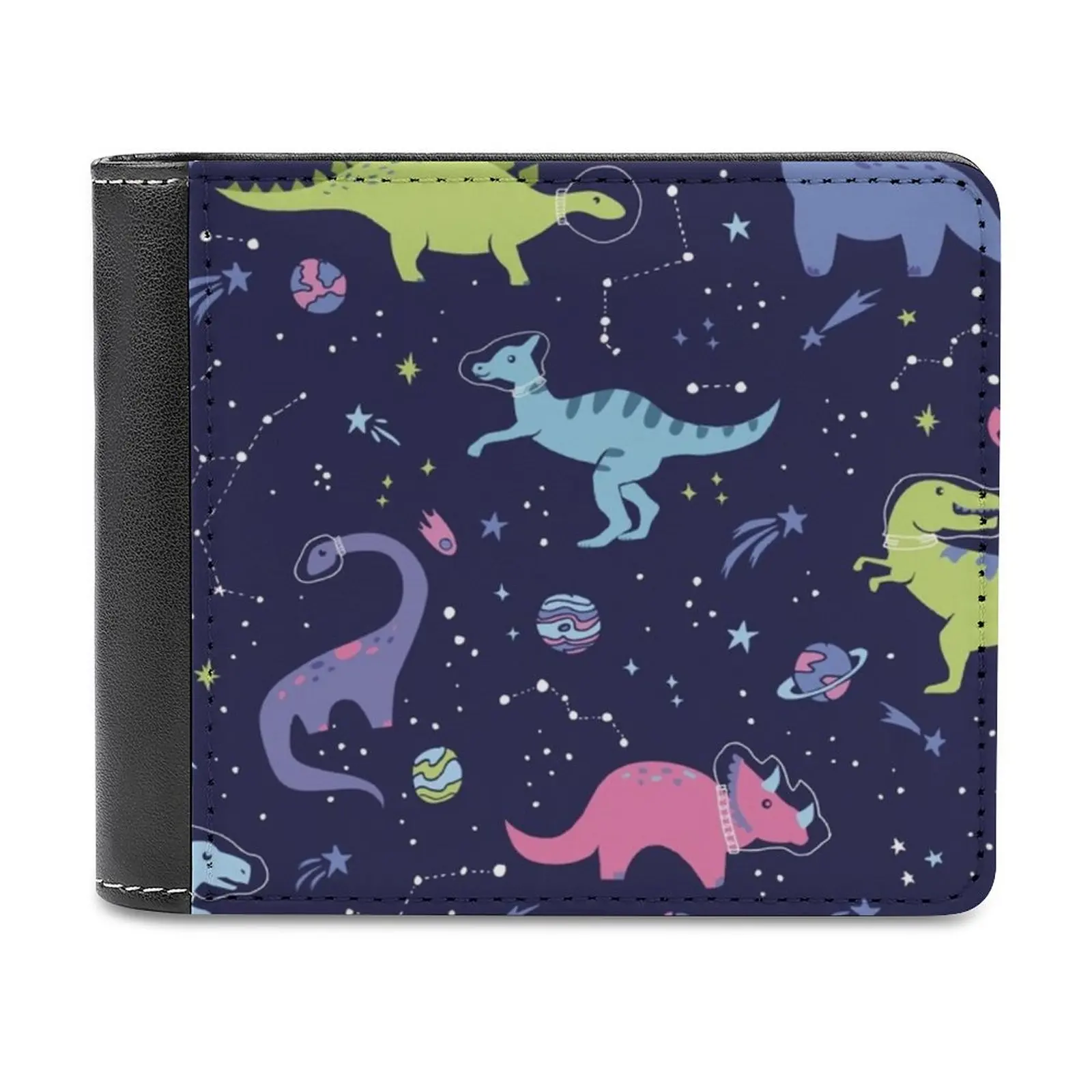

Space Dinosaurs In A Purple Sky Leather Wallet Men Slim Purse Card Holder Wallets Money Bag Dino Dinosaurs Trex Night Sky Dinos