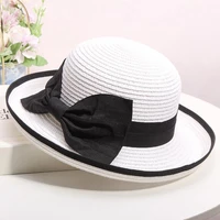 2022 new colorblock straw hats womens sunscreen beach outing hats all match shade travel big bow fascinators for ladies elegant