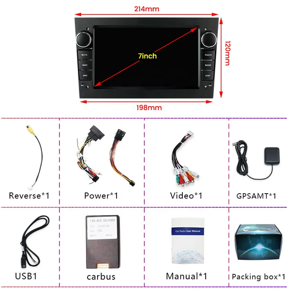 Jmance 7-дюймовый сенсорный экран для Opel Ram 2 ГБ Rom 32 FM AM RDS Радио DSP Carplay Android Auto Video Din