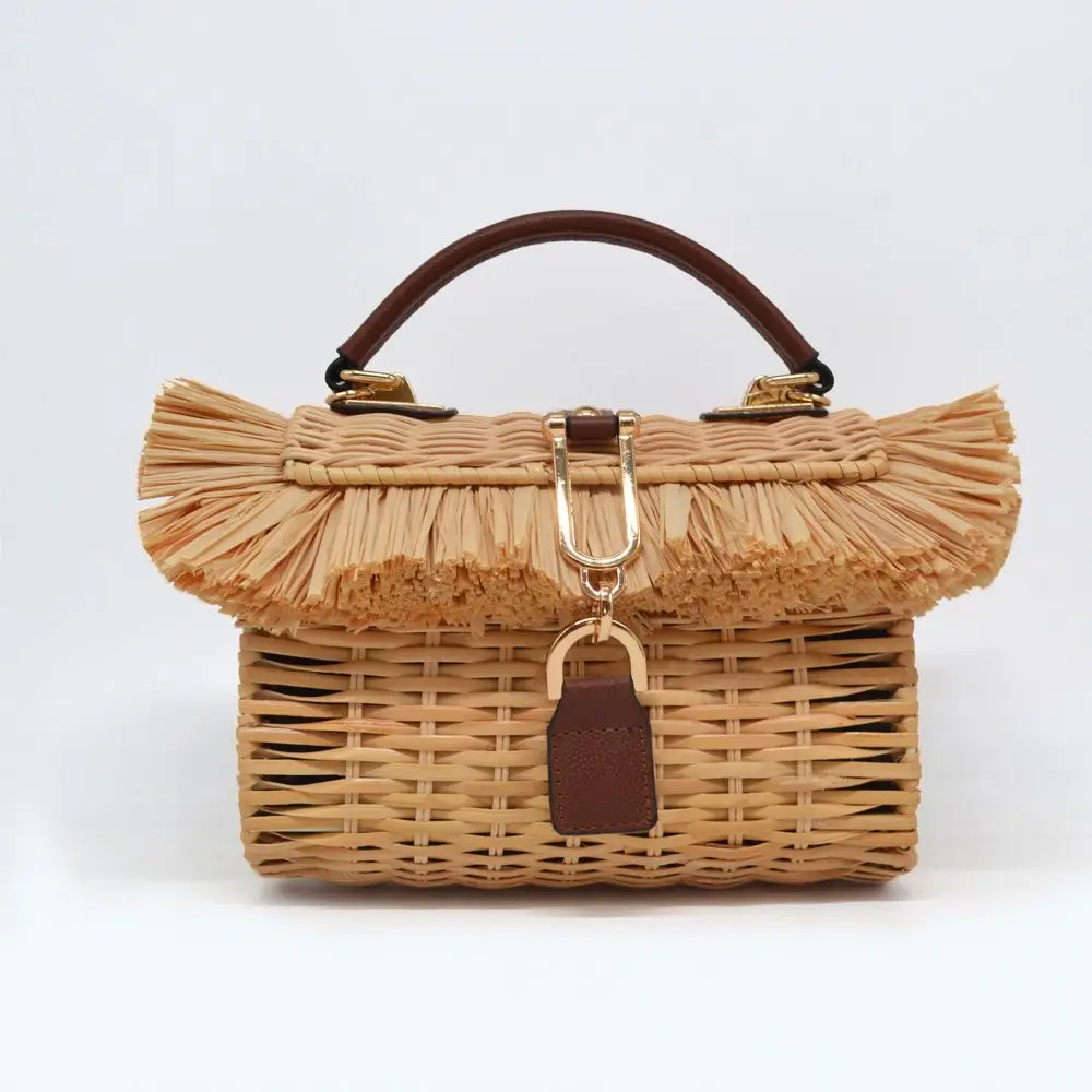 

Fashion Tassel Rattan Women Handbags Creative House Wicker Woven Shoulder Crossbody Bags Handmade Woven Sumer Beach Straw Bag