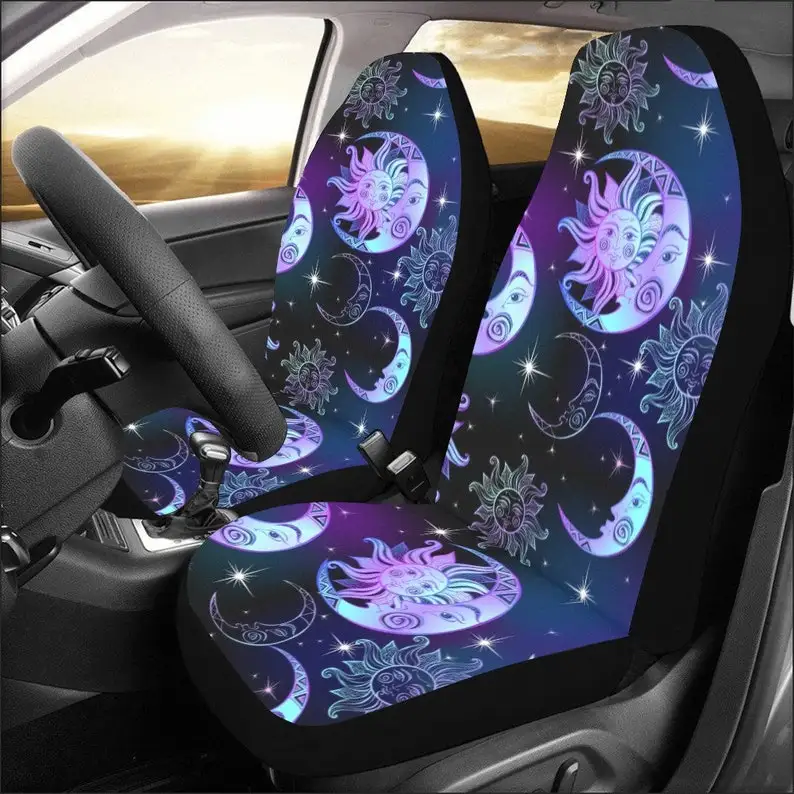 

Sun Moon Stars Car Seat Covers 2 pc Retro Purple Sky Asian Front Seat Covers for Vehicle, Car SUV Truck Seat Protector