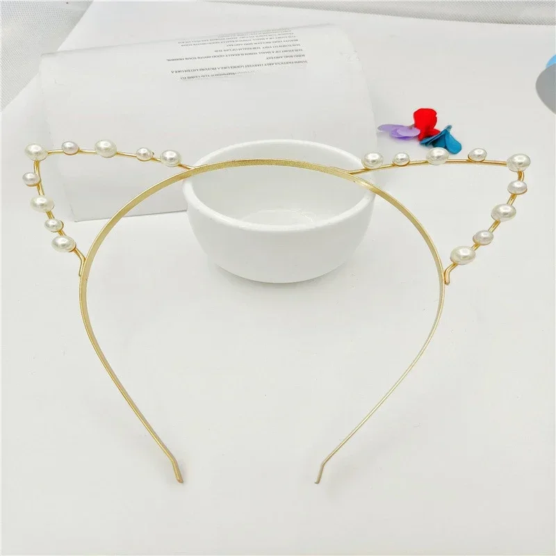 10 шт. ленты для волос со стразами и жемчугом металлические кристаллы кошачьи уши