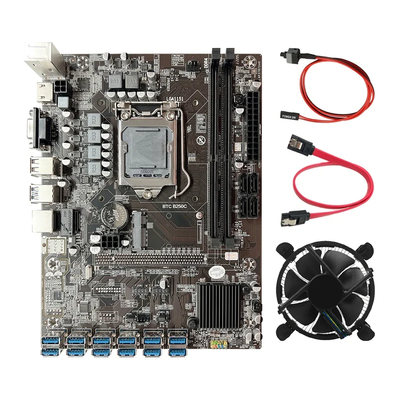 

Материнская плата B250C 12P для LGA1151 12 USB3.0 PCIE слот GPU + SATA кабель + кабель переключателя