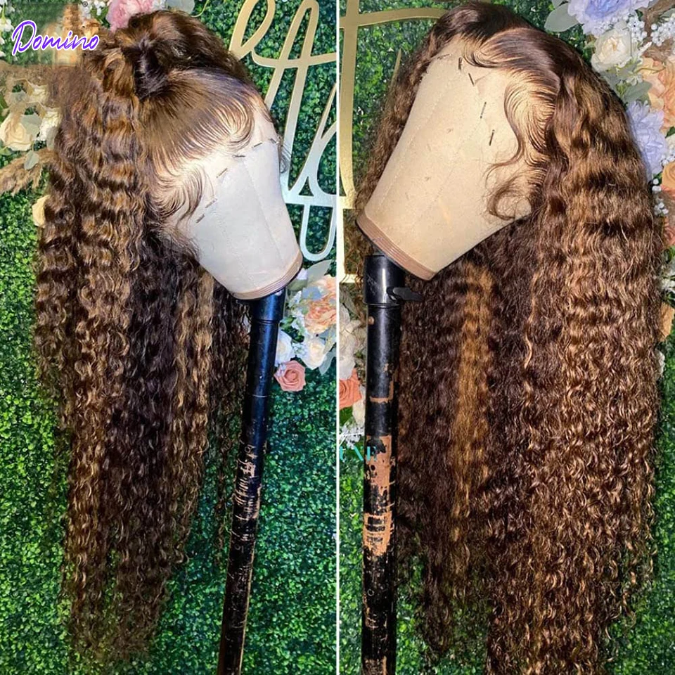 

Хайлайтер медово-коричневый вьющиеся кружевные передние человеческие волосы парики 13x4 Remy Ombre Цветные глубокие волнистые передние волнистые волосы для женщин детские волосы